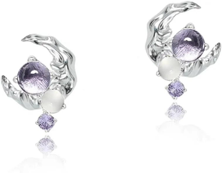 Elegant Purple glass Bead Earrings Fashion 18K Gold plated earrings Delicate Moon Stud earrings for women M2105