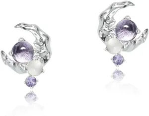 Elegant Purple glass Bead Earrings Fashion 18K Gold plated earrings Delicate Moon Stud earrings for women M2105