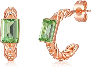 Elegant Rectangular Crystal Chunky Hoops Earrings for Women 14K Gold Plated Hypoallergenic Jewelry