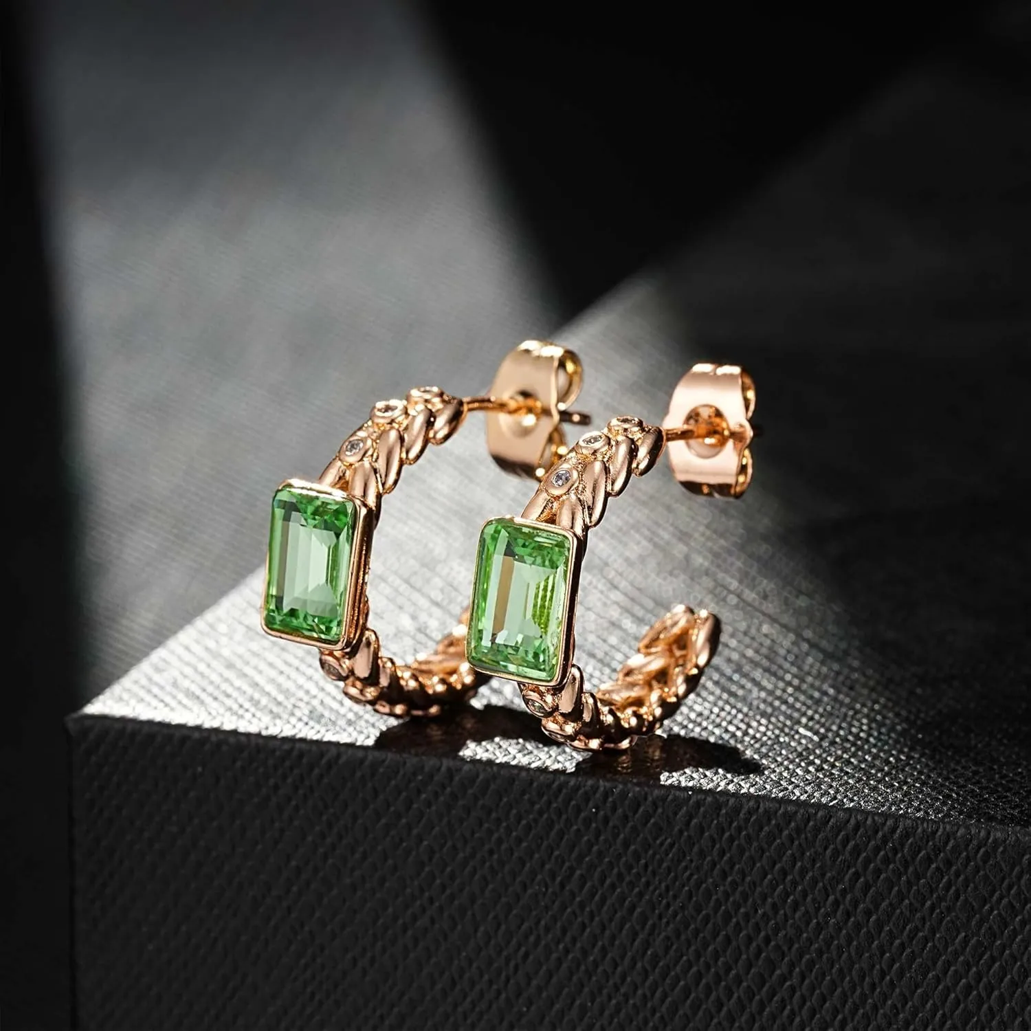 Elegant Rectangular Crystal Chunky Hoops Earrings for Women 14K Gold Plated Hypoallergenic Jewelry