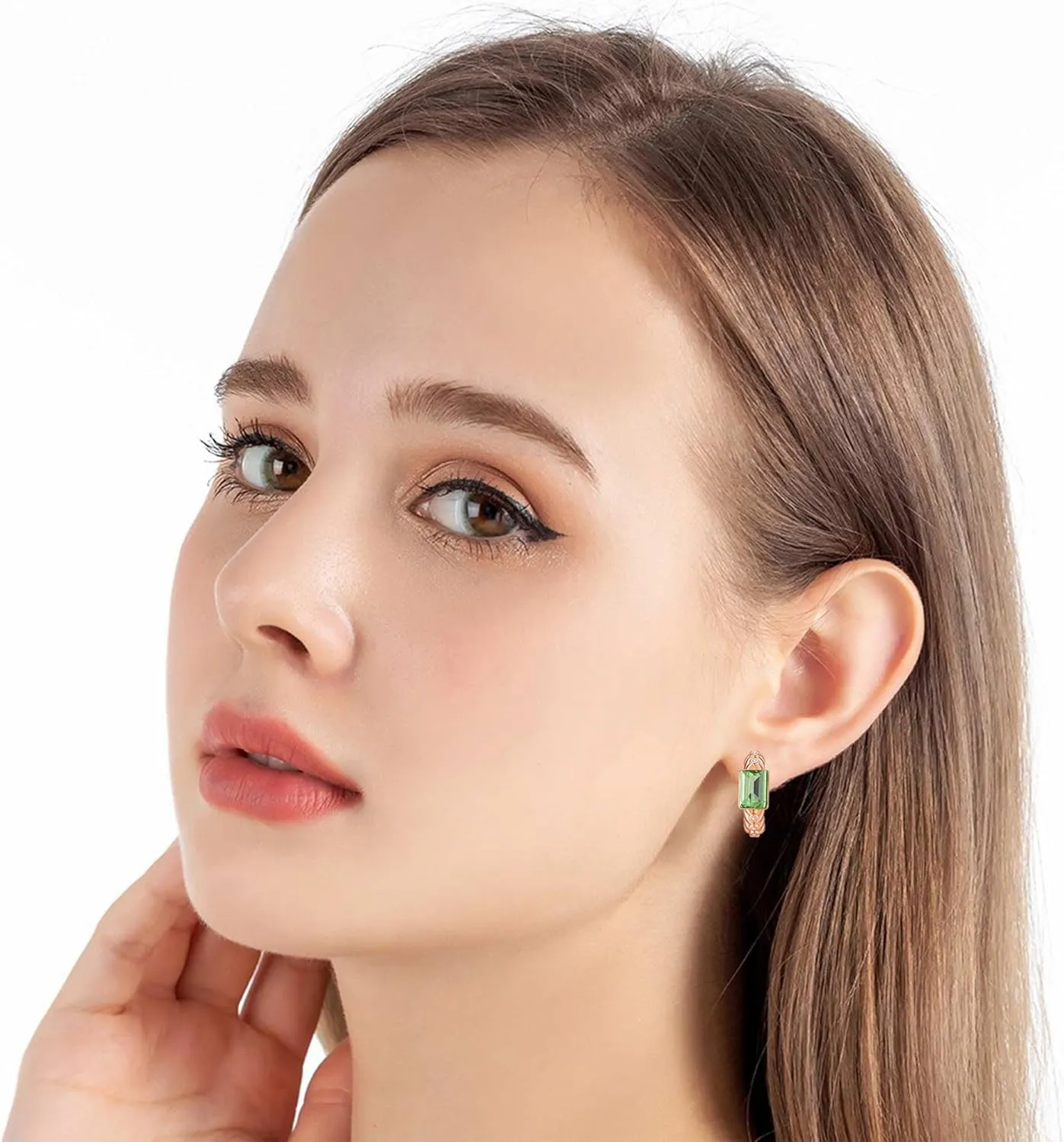 Elegant Rectangular Crystal Chunky Hoops Earrings for Women 14K Gold Plated Hypoallergenic Jewelry