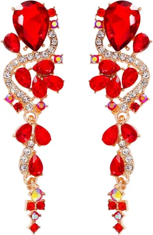 Elegant Rhinestone Crystal Statement Dangle Earrings Bohemian Multiple Teardrop Chandelier Long Earrings for Women Wedding Pageant