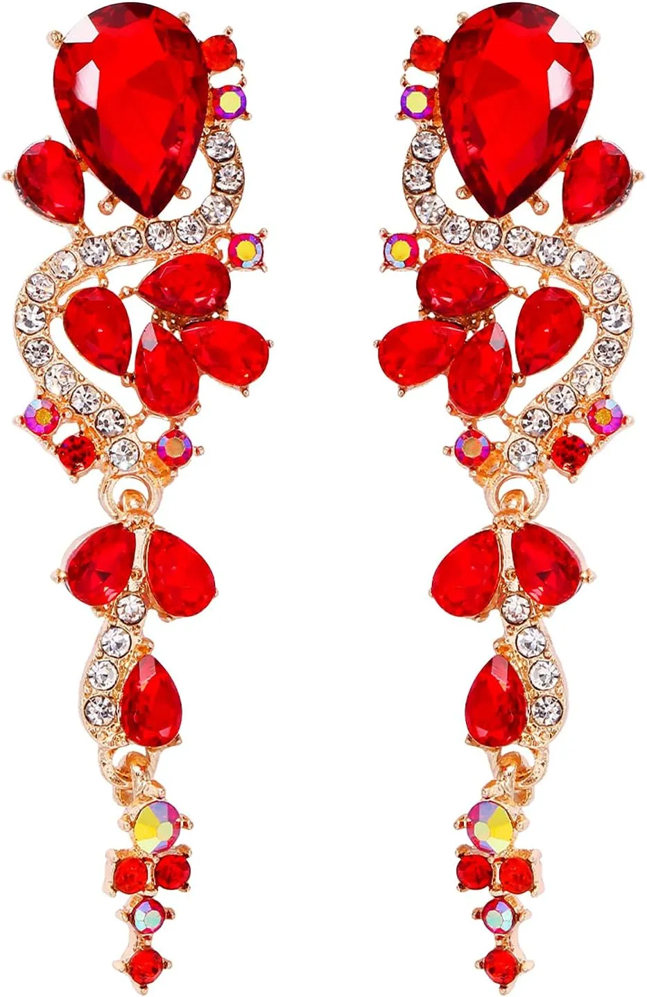 Elegant Rhinestone Crystal Statement Dangle Earrings Bohemian Multiple Teardrop Chandelier Long Earrings for Women Wedding Pageant