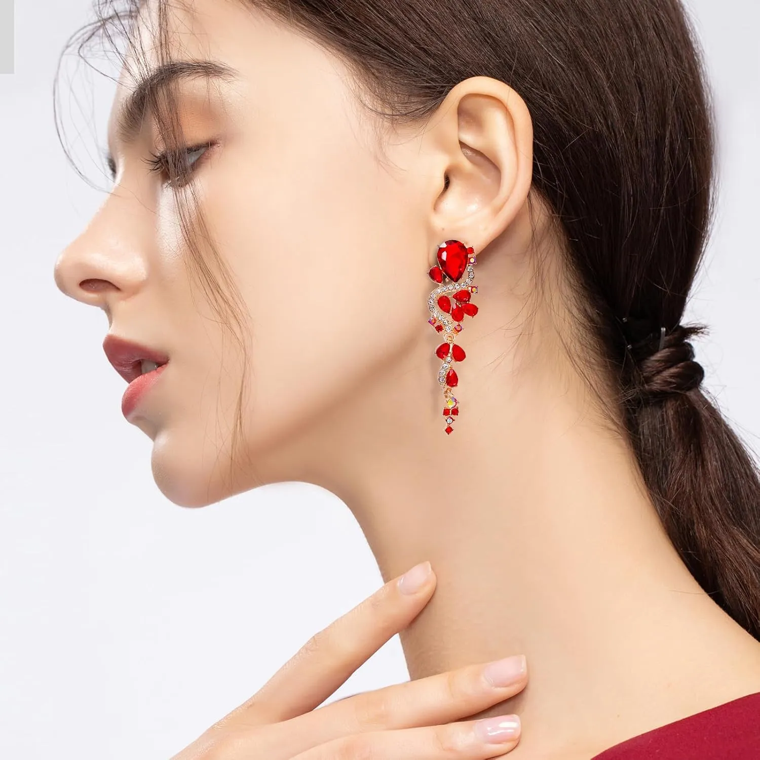 Elegant Rhinestone Crystal Statement Dangle Earrings Bohemian Multiple Teardrop Chandelier Long Earrings for Women Wedding Pageant