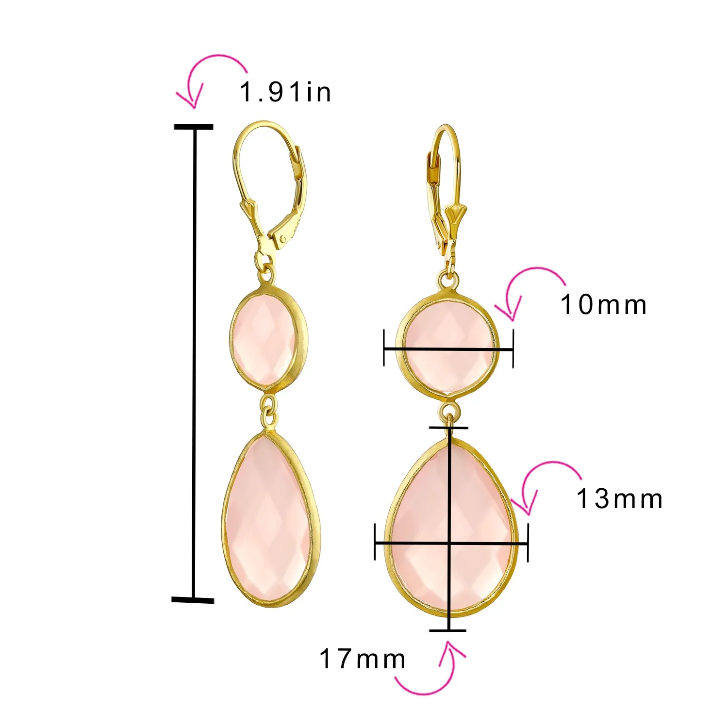 Elegant Sea Glass Pink Green Chalcedony Earrings Necklace Gold Plated Silver