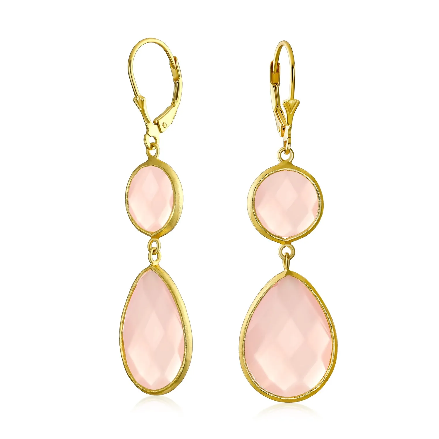 Elegant Sea Glass Pink Green Chalcedony Earrings Necklace Gold Plated Silver