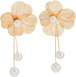 Elegant Statement Flower Bunch Dangle Earrings for Women Imitation Pearl Floral Jewelry Accessessories Romantic Cool Gifts for Her Women