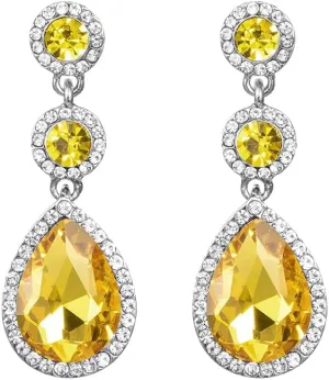 Elegant Wedding Bridal Crystal Tear Drop Dangle Earrings for Women