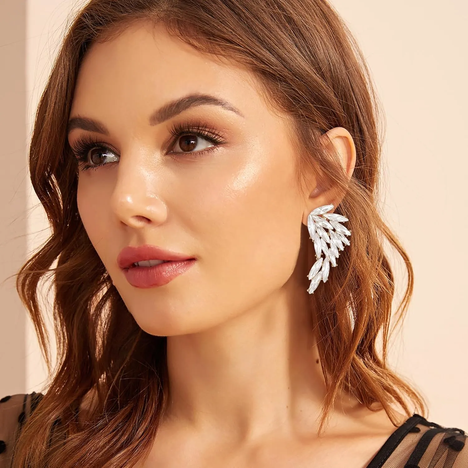 EleQueen Elegant Angel Wing Earrings for Women, Marquise Crystal Stud Dangle Earring Jewelry Gifts