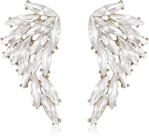 EleQueen Elegant Angel Wing Earrings for Women, Marquise Crystal Stud Dangle Earring Jewelry Gifts