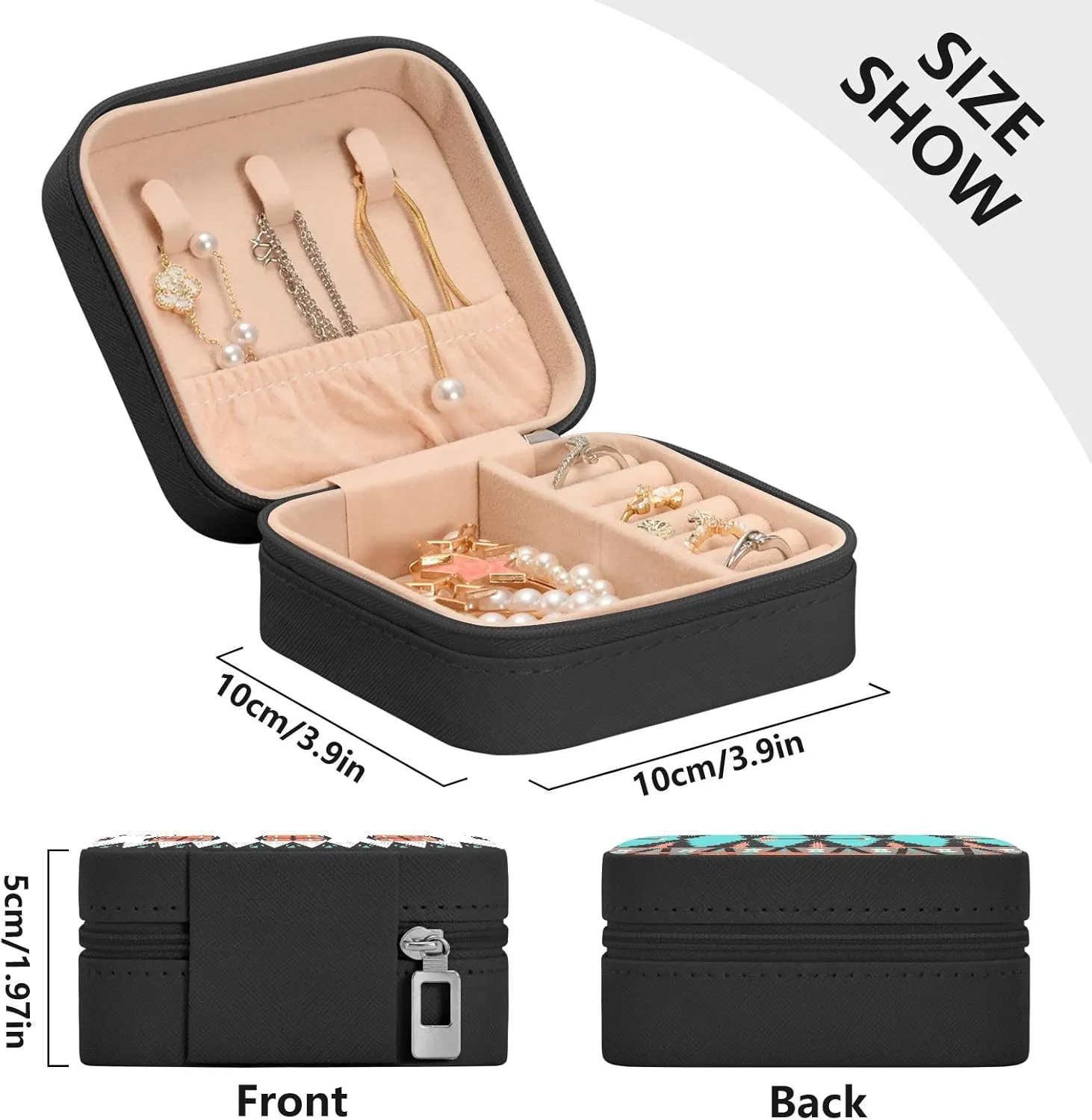 Emelivor Aztec Pattern Travel Jewelry Case PU Leather Portable Jewelry Box Travel Jewelry Organizer Small Jewelry Box for Ring Earring Bracelet Gifts Necklace Display Box Holder for Women Girls