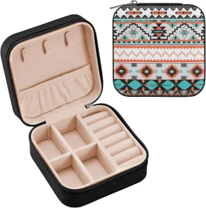 Emelivor Aztec Pattern Travel Jewelry Case PU Leather Portable Jewelry Box Travel Jewelry Organizer Small Jewelry Box for Ring Earring Bracelet Gifts Necklace Display Box Holder for Women Girls