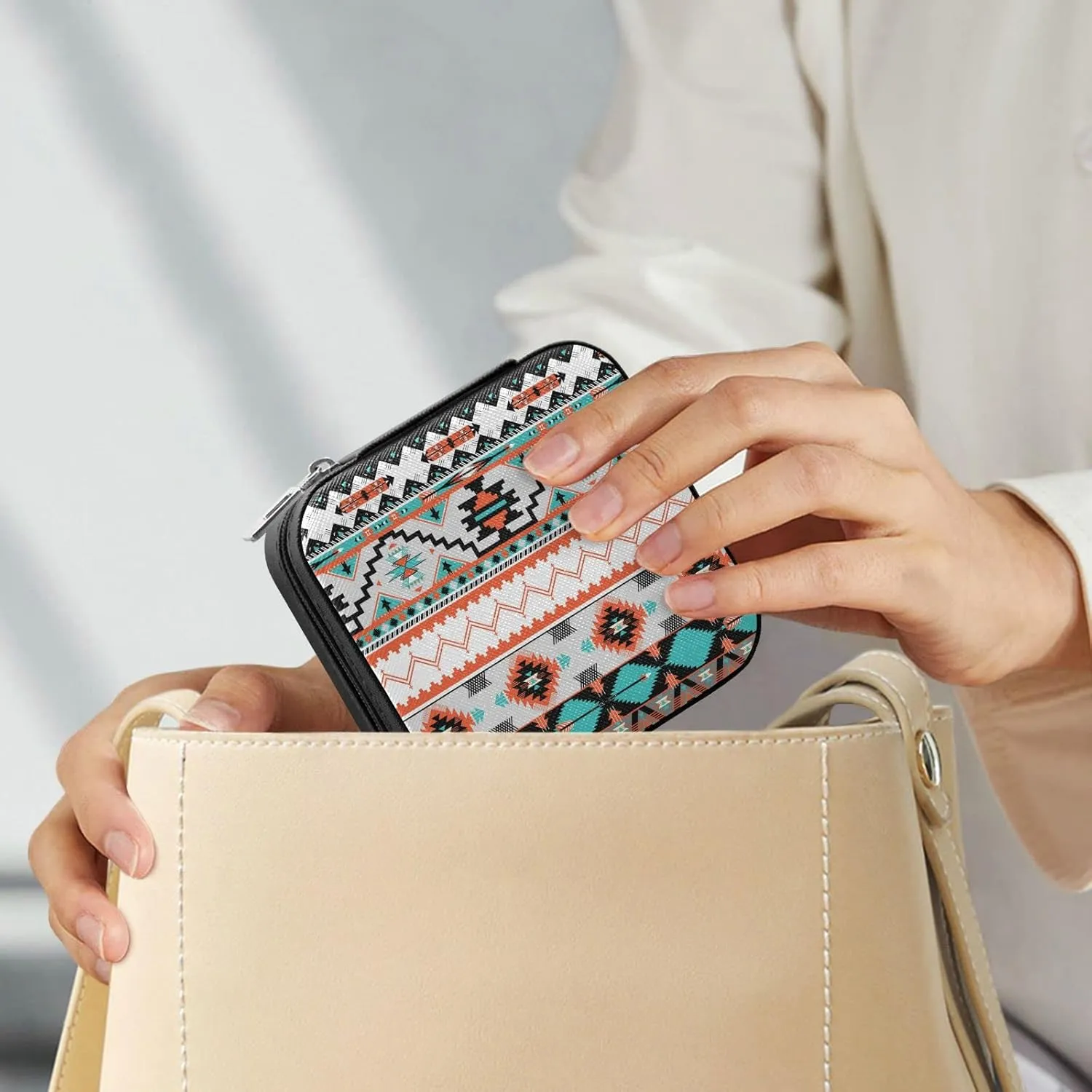 Emelivor Aztec Pattern Travel Jewelry Case PU Leather Portable Jewelry Box Travel Jewelry Organizer Small Jewelry Box for Ring Earring Bracelet Gifts Necklace Display Box Holder for Women Girls