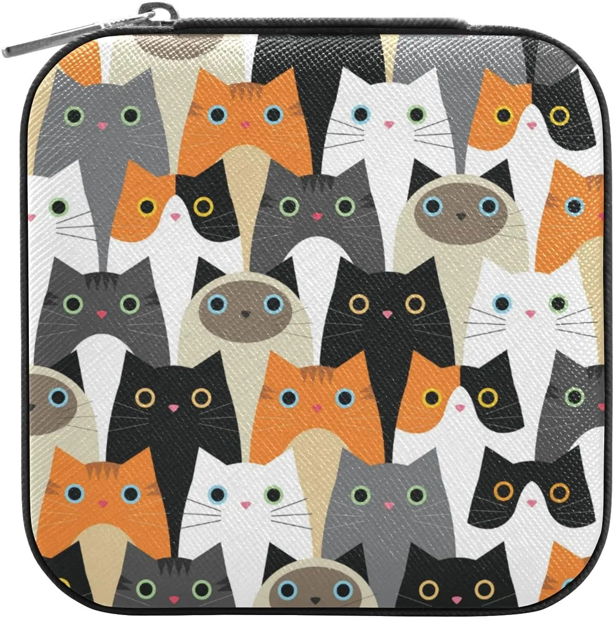 Emelivor Cartoon Cat Cute Travel Jewelry Case PU Leather Portable Jewelry Box Jewelry Travel Organizer Small Jewelry Box for Ring Necklace Bracelet Earring Gifts Display Box Holder for Women Girls