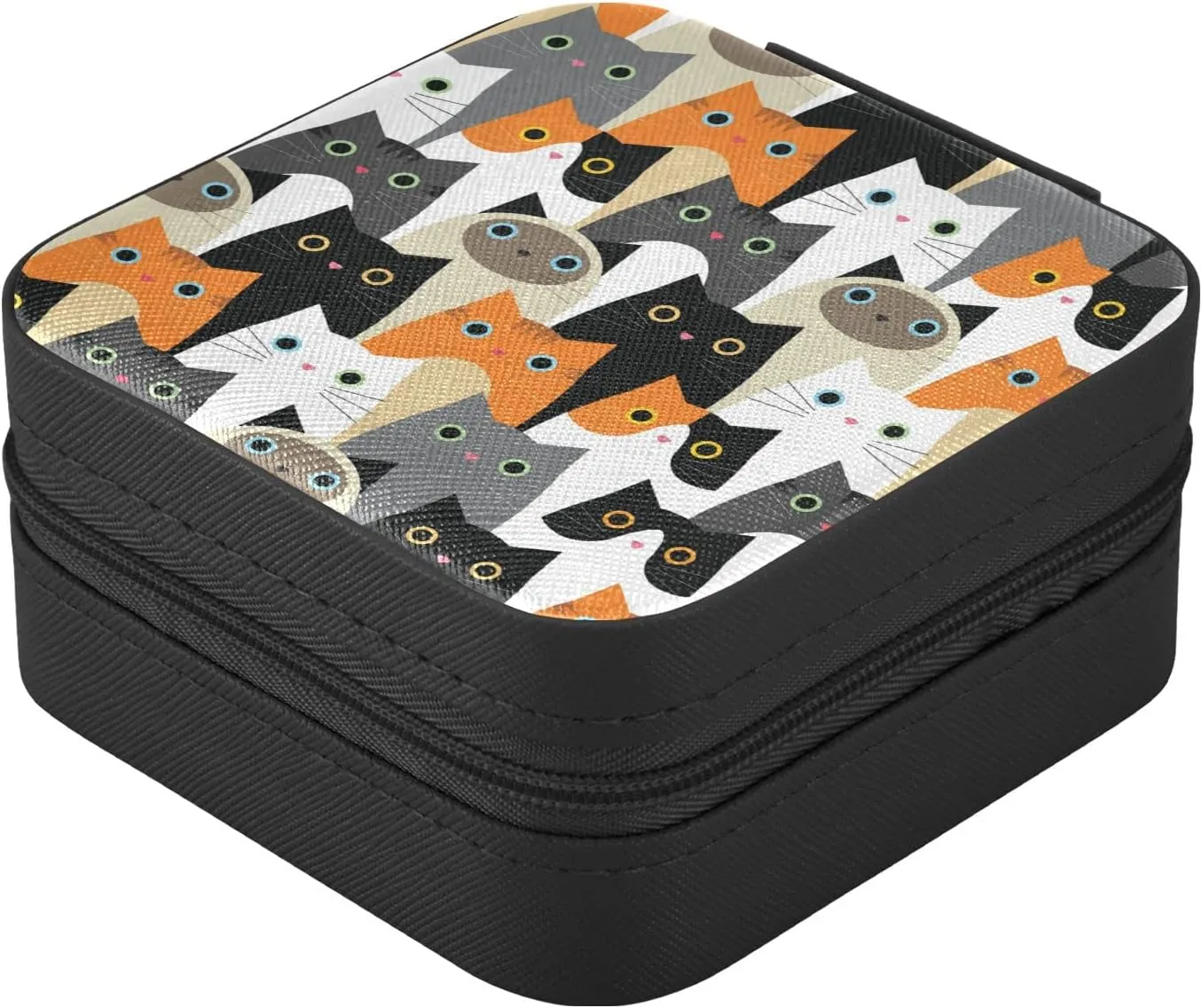 Emelivor Cartoon Cat Cute Travel Jewelry Case PU Leather Portable Jewelry Box Jewelry Travel Organizer Small Jewelry Box for Ring Necklace Bracelet Earring Gifts Display Box Holder for Women Girls