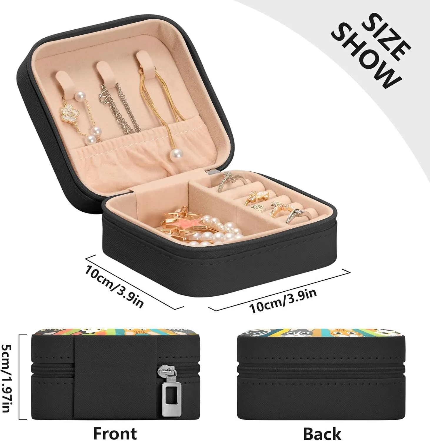 Emelivor Cute Cats Cartoon Travel Jewelry Case PU Leather Portable Jewelry Box Jewelry Travel Organizer Small Jewelry Box for Earring Ring Bracelet Necklace Gifts Display Box Holder for Women Girls