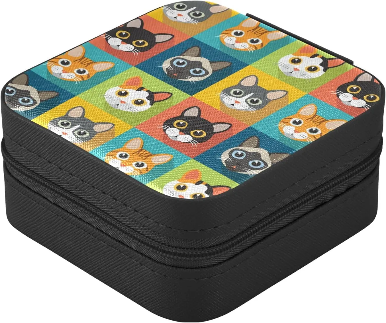 Emelivor Cute Cats Cartoon Travel Jewelry Case PU Leather Portable Jewelry Box Jewelry Travel Organizer Small Jewelry Box for Earring Ring Bracelet Necklace Gifts Display Box Holder for Women Girls