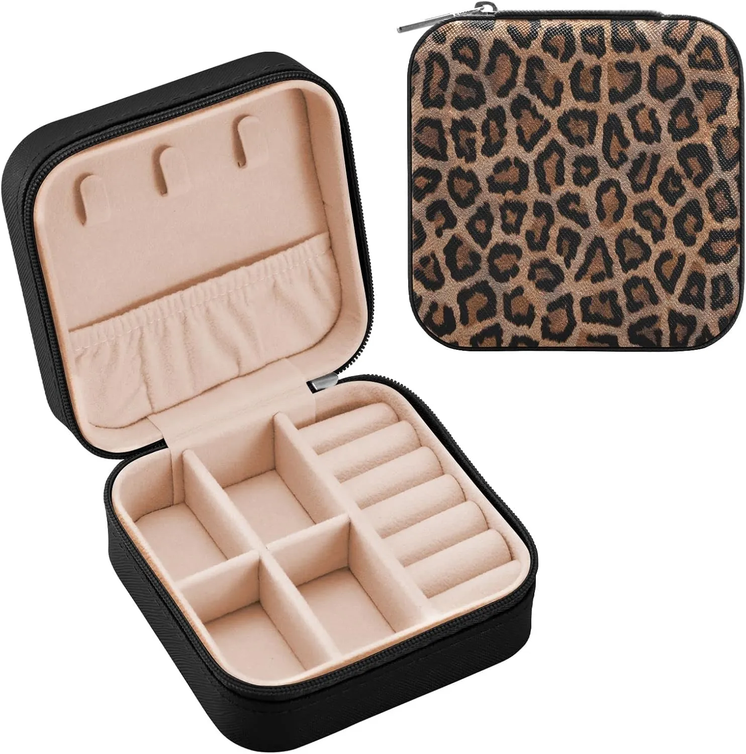 Emelivor Leopards Travel Jewelry Case PU Leather Portable Jewelry Box Travel Jewelry Organizer Small Jewelry Box for Ring Necklace Bracelet Earring Gifts Display Box Holder for Women Girls
