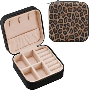 Emelivor Leopards Travel Jewelry Case PU Leather Portable Jewelry Box Travel Jewelry Organizer Small Jewelry Box for Ring Necklace Bracelet Earring Gifts Display Box Holder for Women Girls