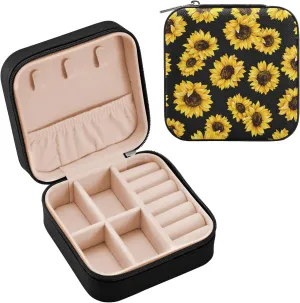 Emelivor Sunflowers Travel Jewelry Case PU Leather Portable Jewelry Box Jewelry Travel Organizer Small Jewelry Box for Ring Necklace Bracelet Earring Gifts Display Box Holder for Women Girls