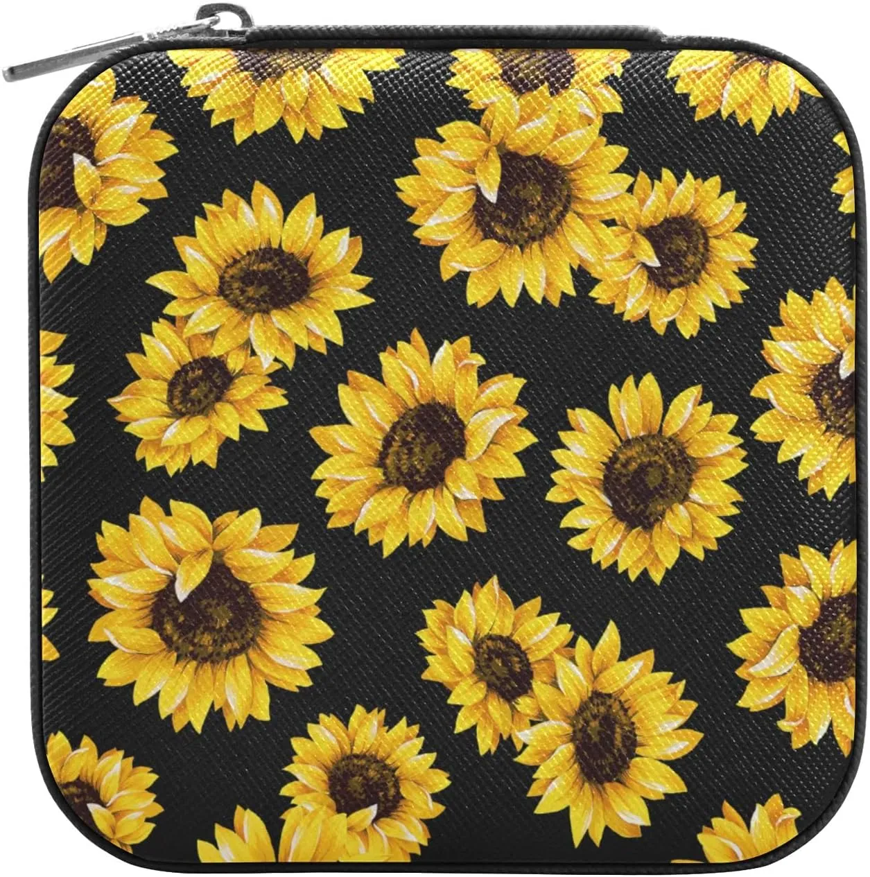 Emelivor Sunflowers Travel Jewelry Case PU Leather Portable Jewelry Box Jewelry Travel Organizer Small Jewelry Box for Ring Necklace Bracelet Earring Gifts Display Box Holder for Women Girls