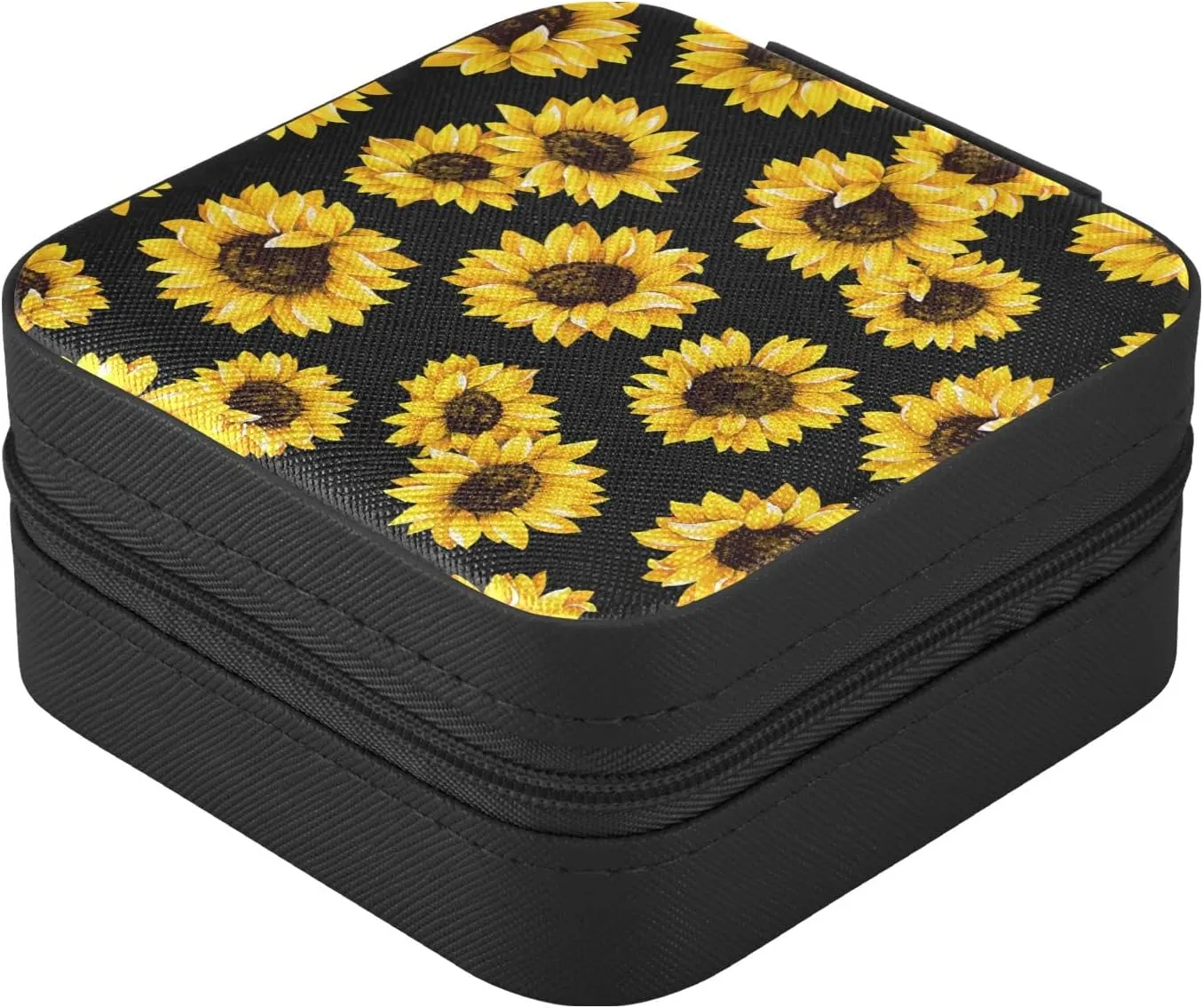 Emelivor Sunflowers Travel Jewelry Case PU Leather Portable Jewelry Box Jewelry Travel Organizer Small Jewelry Box for Ring Necklace Bracelet Earring Gifts Display Box Holder for Women Girls