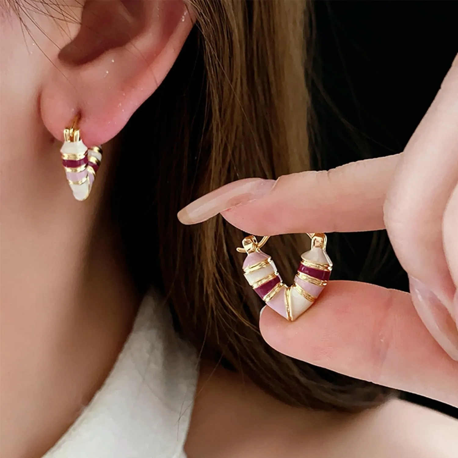 Enamel Heart Hoop Earrings for Women Colorful Dripping Oil Heart Huggie Earrings Cute Heart Earrings for Women Jewelry