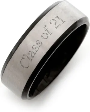 Engravable Brushed Silver and Black Tungsten Men's Graduation Class Ring (ring sizes 9 to 13) - Personalized Class Ring for Men -Custom Engraved Men's Rings - Graduation Gift for Him - Gifts for Dad