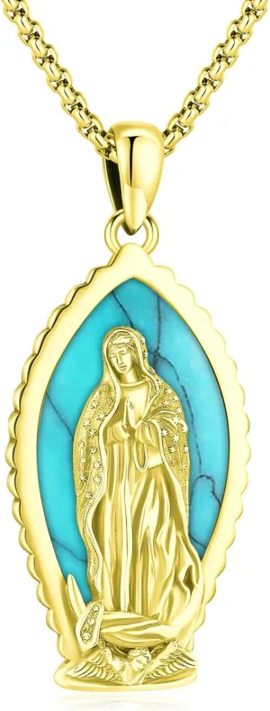 Eusense Virgin Mary Necklace Gold 14K Miraculous Medal Our Lady Guadalupe Pendant Medalla Virgen Milagrosa