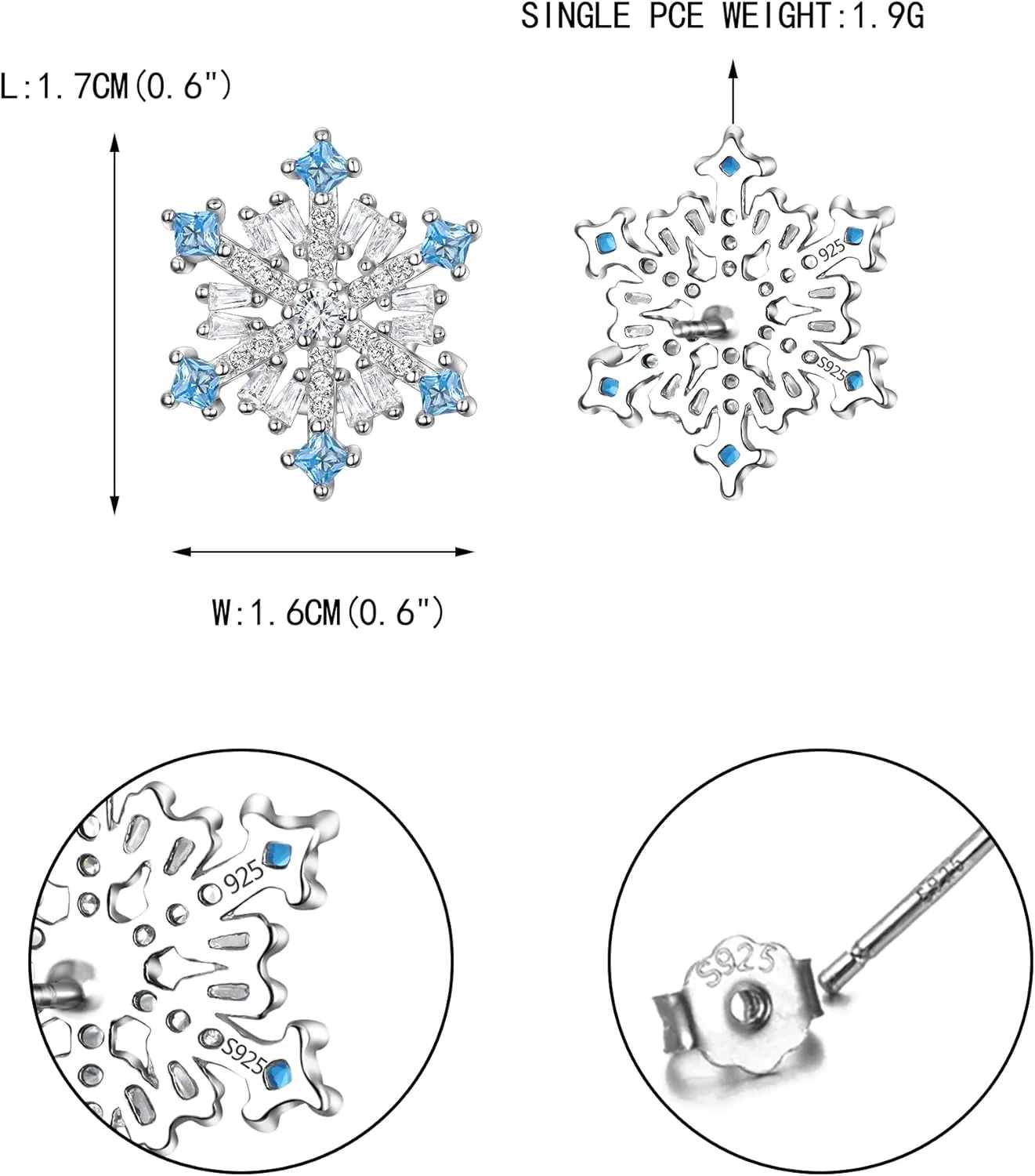 EVER FAITH 925 Sterling Silver Cubic Zirconia Winter Snowflake Flower Elegant Stud Earrings