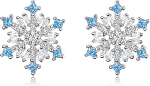 EVER FAITH 925 Sterling Silver Cubic Zirconia Winter Snowflake Flower Elegant Stud Earrings