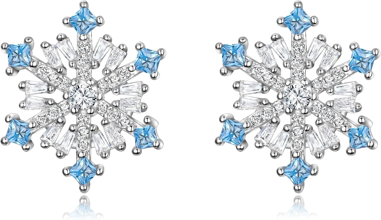 EVER FAITH 925 Sterling Silver Cubic Zirconia Winter Snowflake Flower Elegant Stud Earrings
