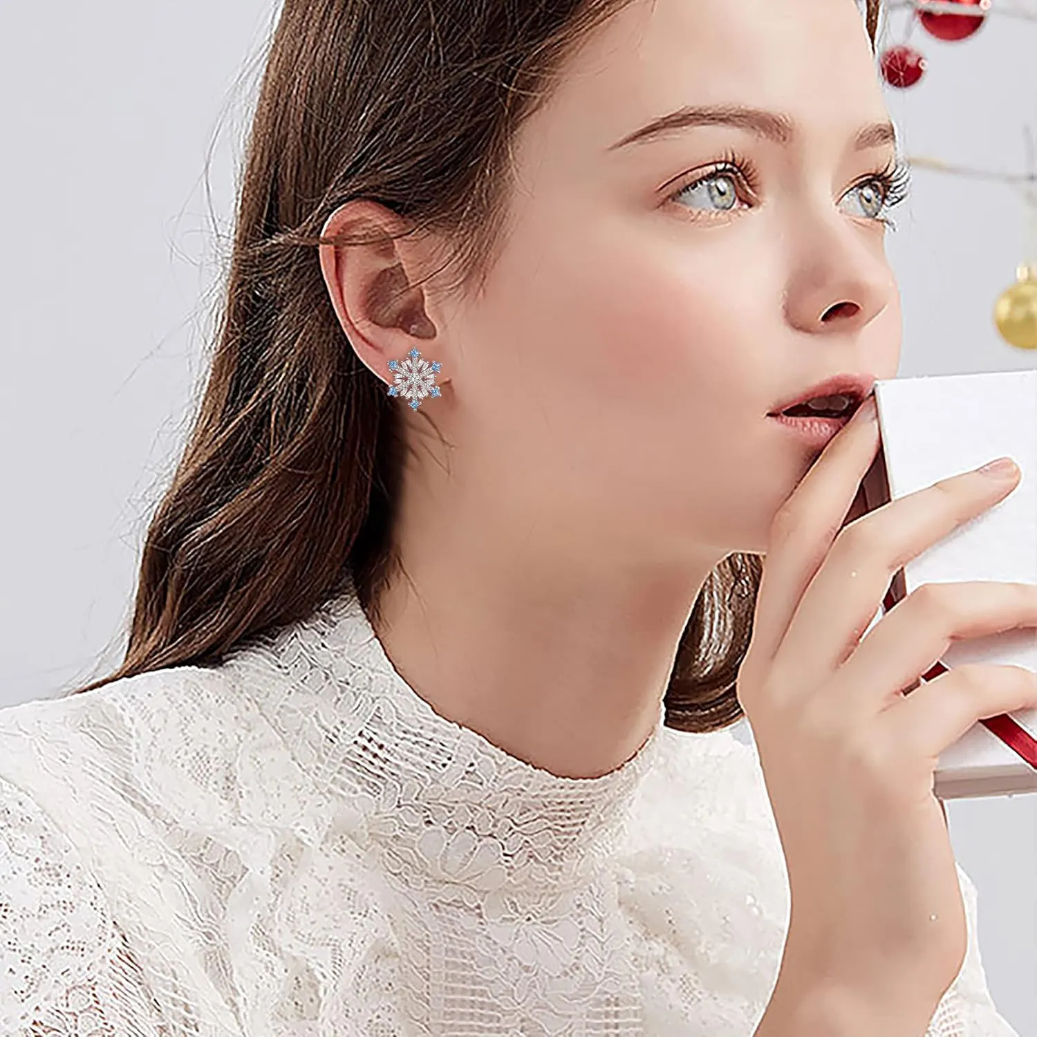 EVER FAITH 925 Sterling Silver Cubic Zirconia Winter Snowflake Flower Elegant Stud Earrings