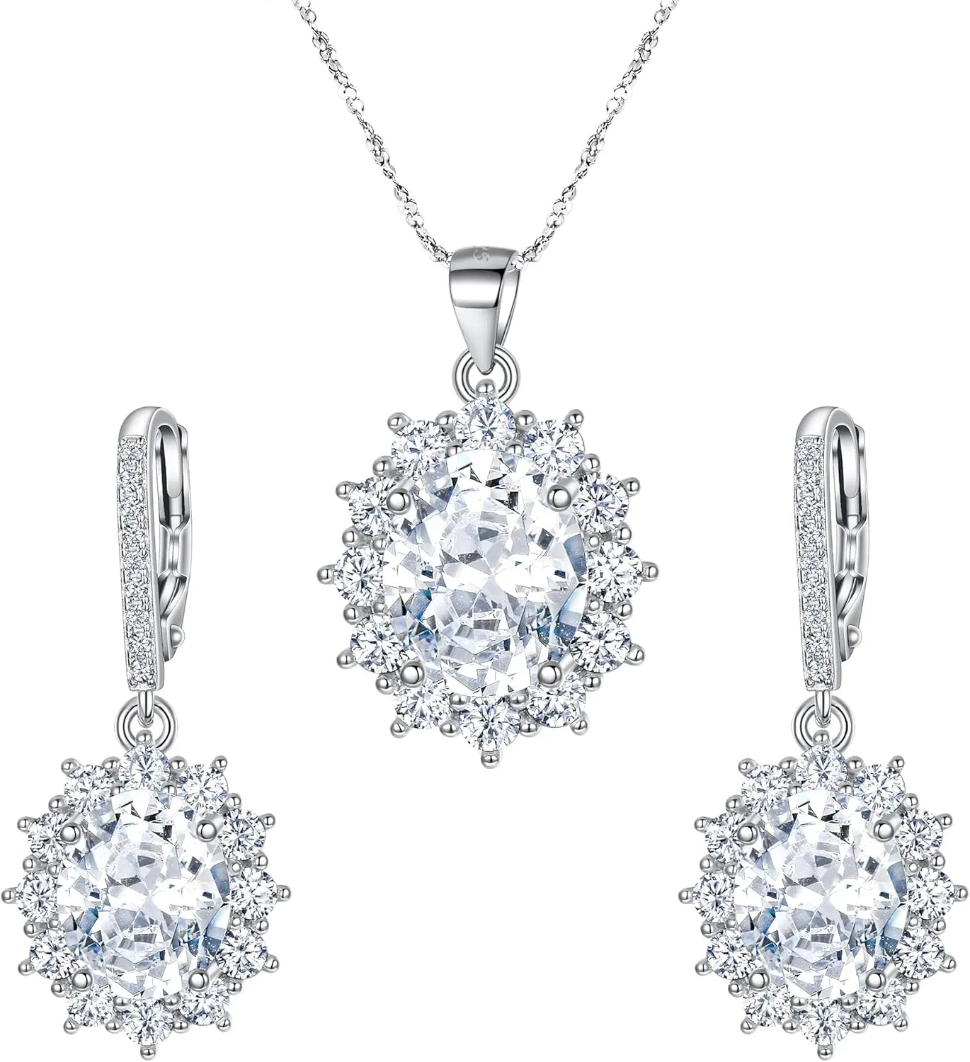 EVER FAITH 925 Sterling Silver CZ Elegant Flower Prong Setting Pendant Necklace Earrings Set