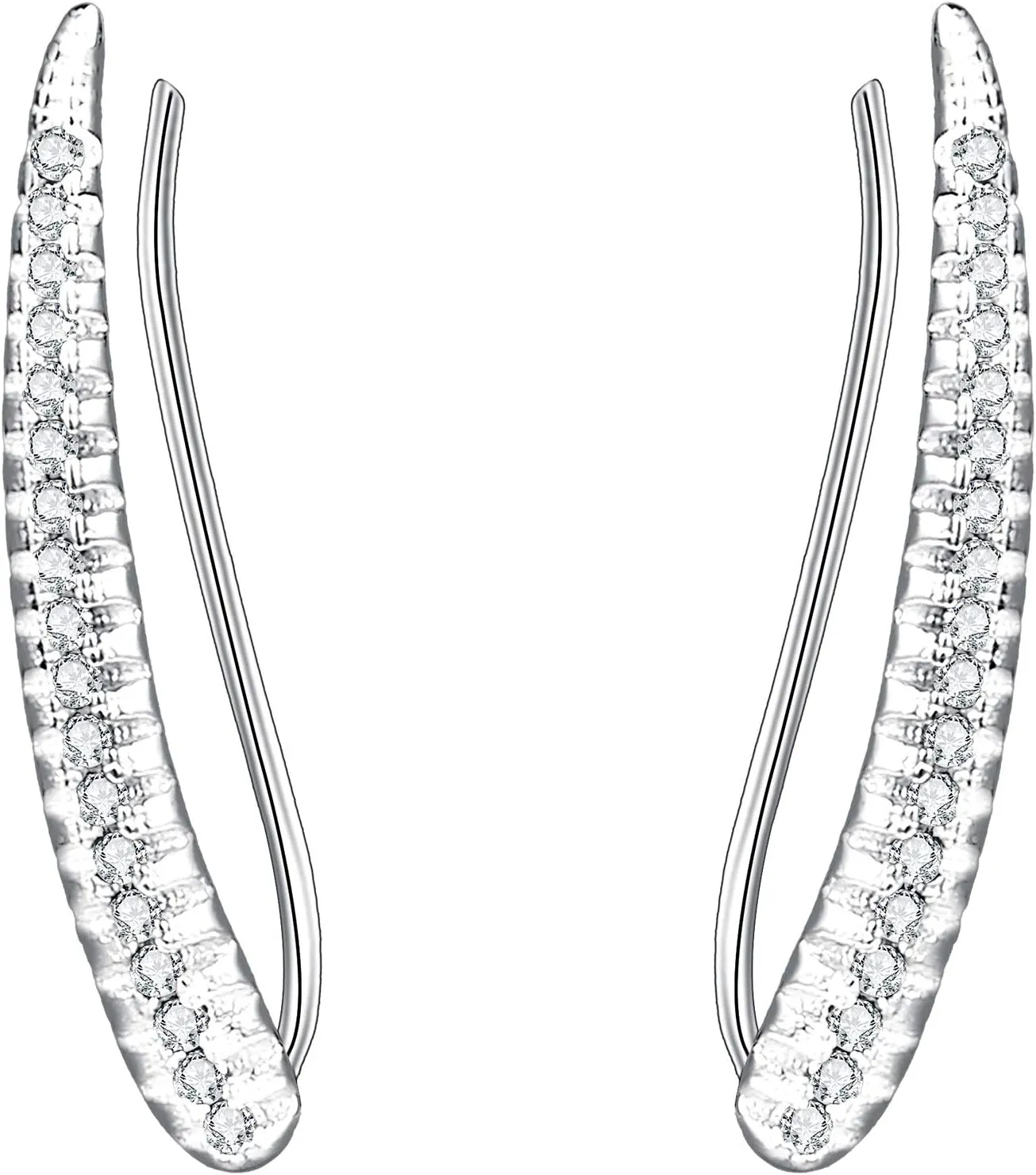 EVER FAITH 925 Sterling Silver CZ Elegant Leaf Sweep Ear Cuff Wrap Hook Earrings 1 Pair
