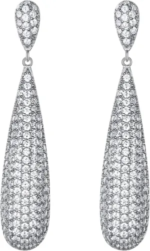 EVER FAITH 925 Sterling Silver Pave Cubic Zirconia Elegant Long Tear Drop Engagement Earrings