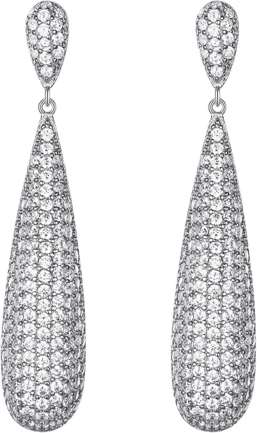 EVER FAITH 925 Sterling Silver Pave Cubic Zirconia Elegant Long Tear Drop Engagement Earrings