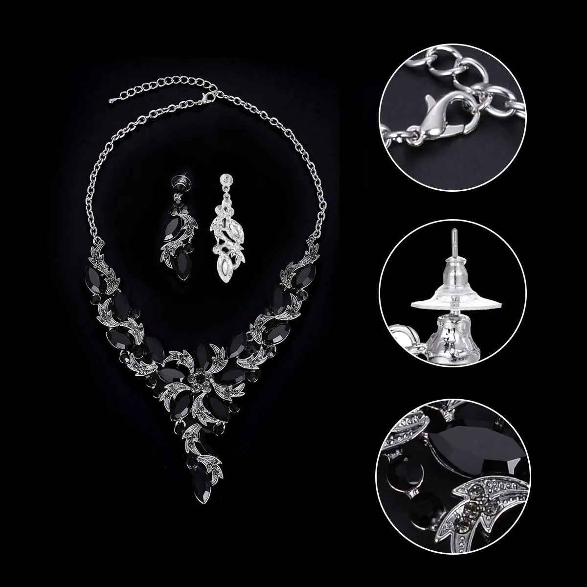 EVER FAITH Crystal Elegant Flower Leaf Necklace Earrings Set for Bride, Prom, Bridal