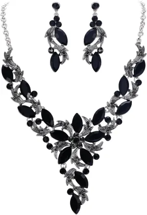 EVER FAITH Crystal Elegant Flower Leaf Necklace Earrings Set for Bride, Prom, Bridal