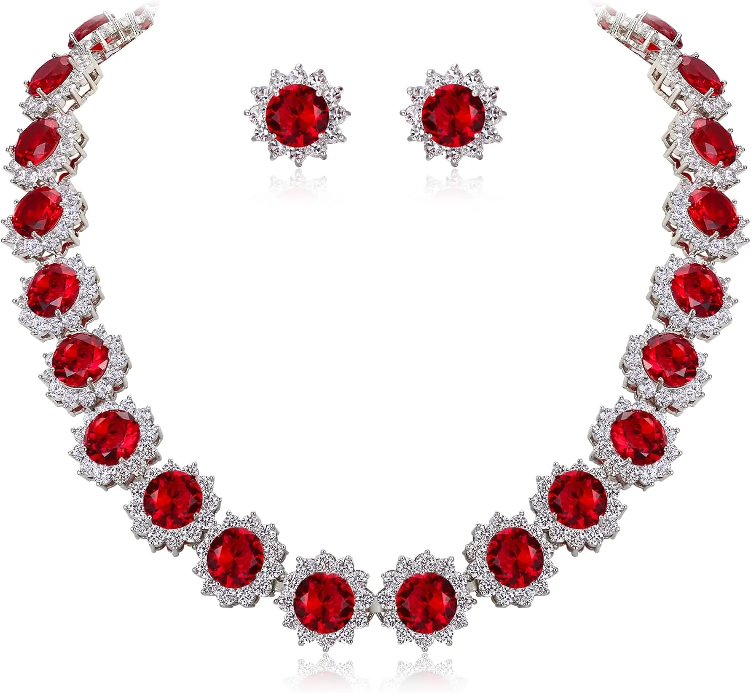 EVER FAITH Elegant Star Round Prong CZ Birthstone Necklace Earrings Set