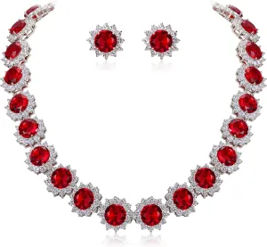 EVER FAITH Elegant Star Round Prong CZ Birthstone Necklace Earrings Set