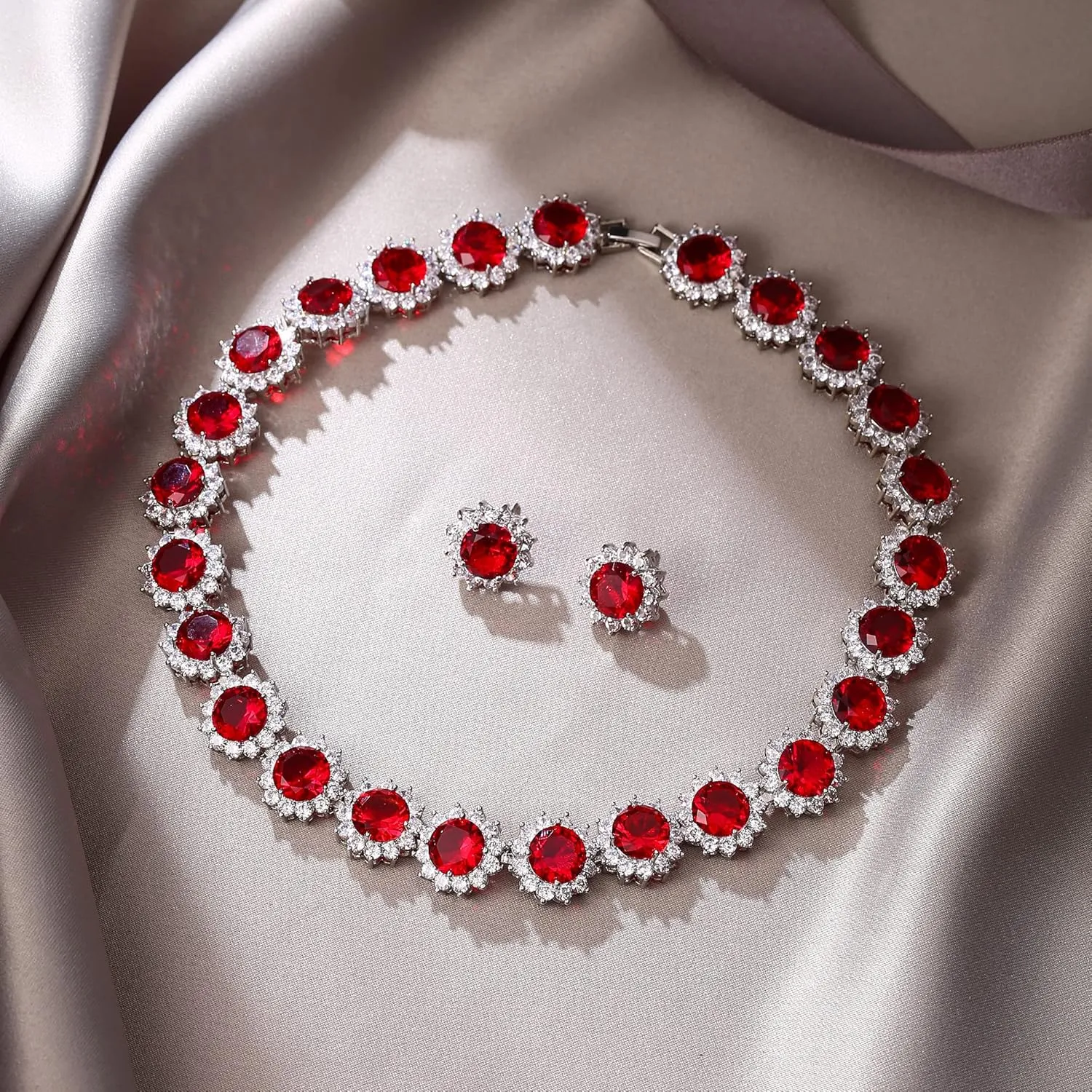 EVER FAITH Elegant Star Round Prong CZ Birthstone Necklace Earrings Set