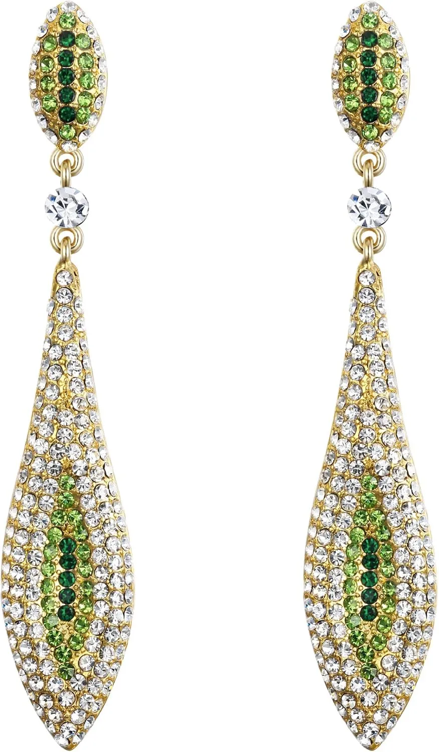 EVER FAITH Rhinestone Crystal Elegant Banquet Prom Double Teardrop Pierced Dangle Earrings Green Gold-Tone