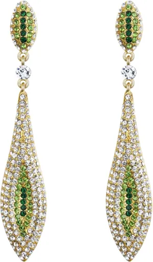 EVER FAITH Rhinestone Crystal Elegant Banquet Prom Double Teardrop Pierced Dangle Earrings Green Gold-Tone