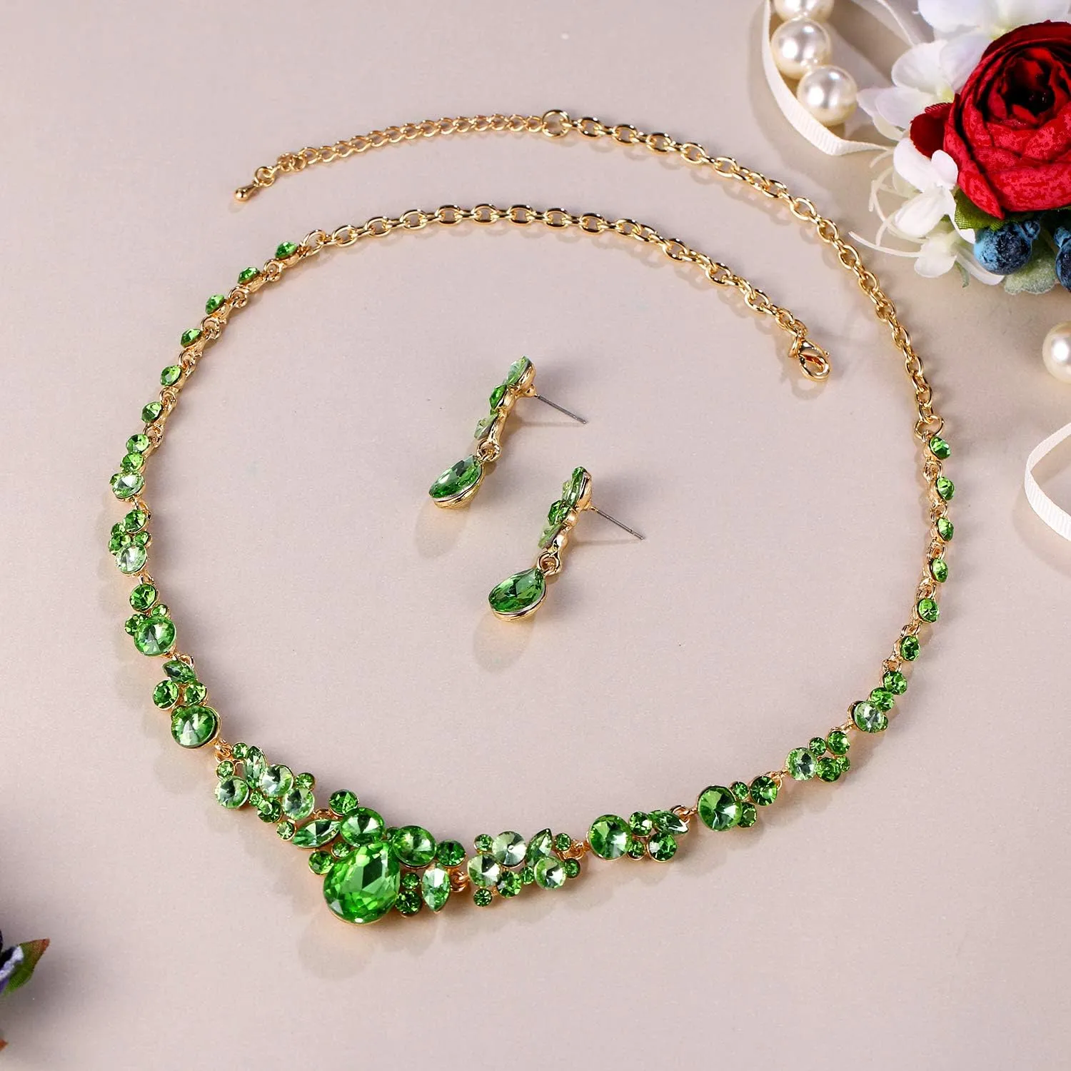 EVER FAITH Rhinestone Crystal Elegant Bridal Floral Teardrop Necklace Earrings Set