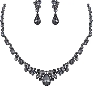 EVER FAITH Rhinestone Crystal Elegant Bridal Floral Teardrop Necklace Earrings Set