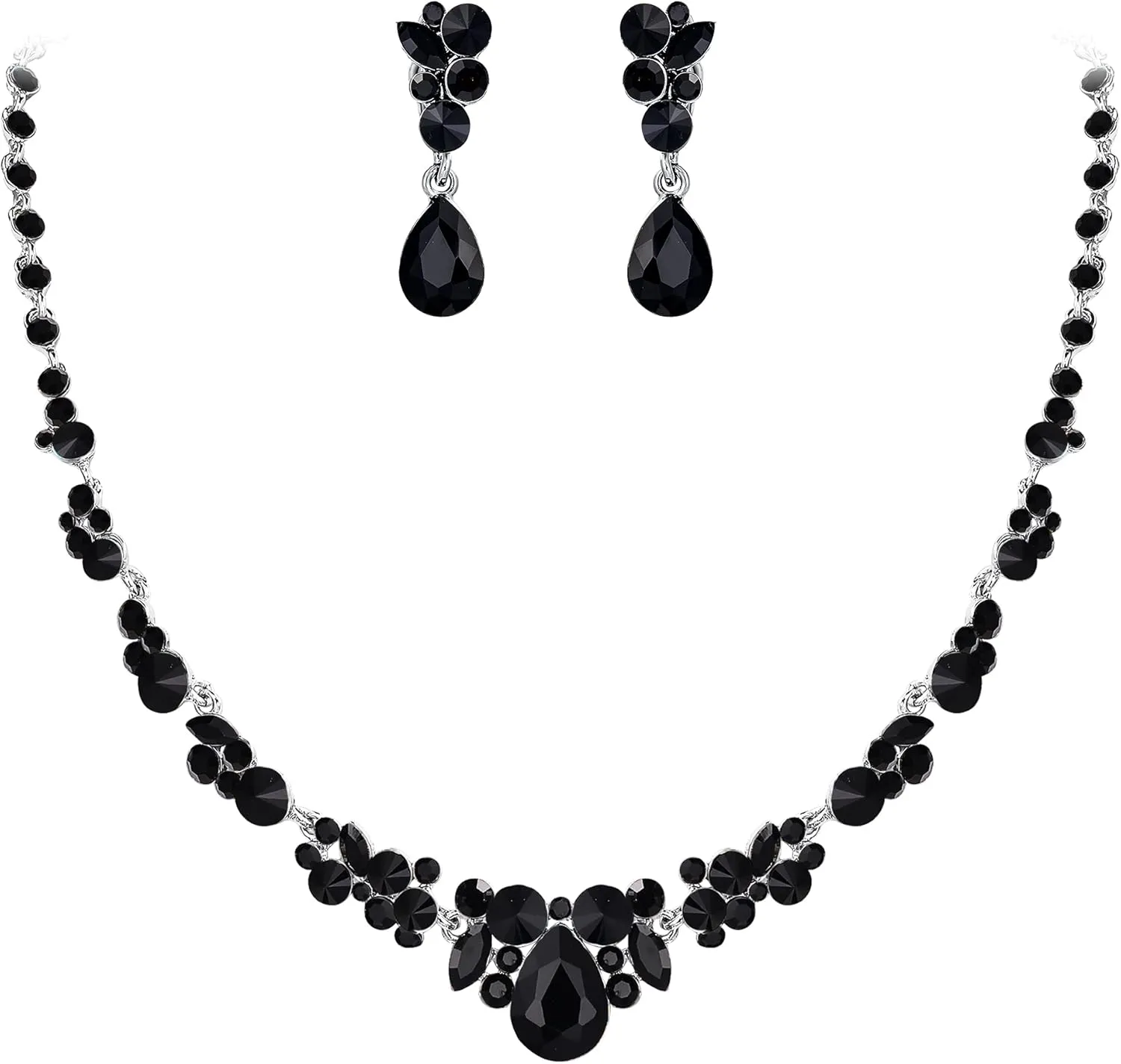 EVER FAITH Rhinestone Crystal Elegant Bridal Floral Teardrop Necklace Earrings Set