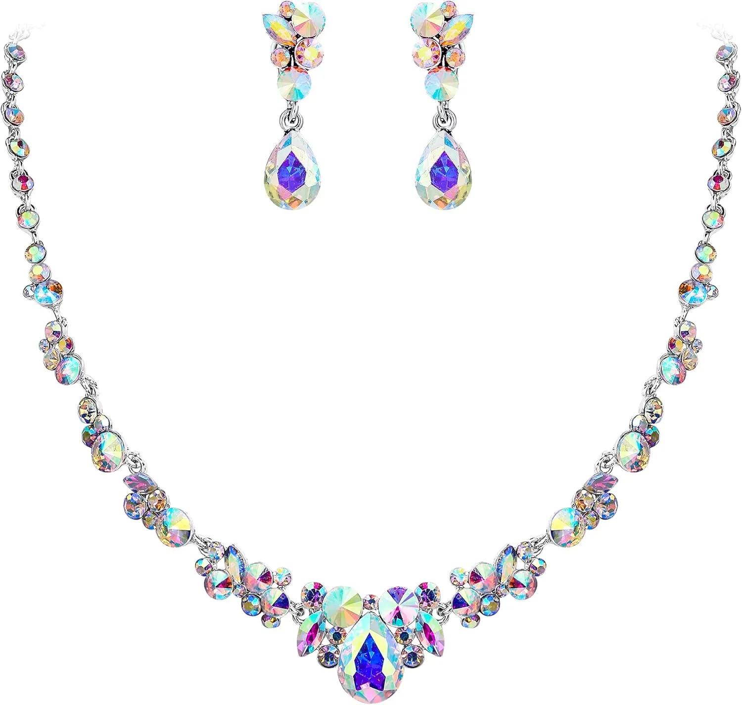 EVER FAITH Rhinestone Crystal Elegant Bridal Floral Teardrop Necklace Earrings Set