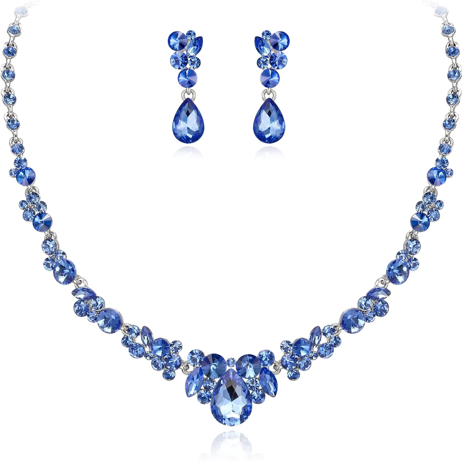 EVER FAITH Rhinestone Crystal Elegant Bridal Floral Teardrop Necklace Earrings Set