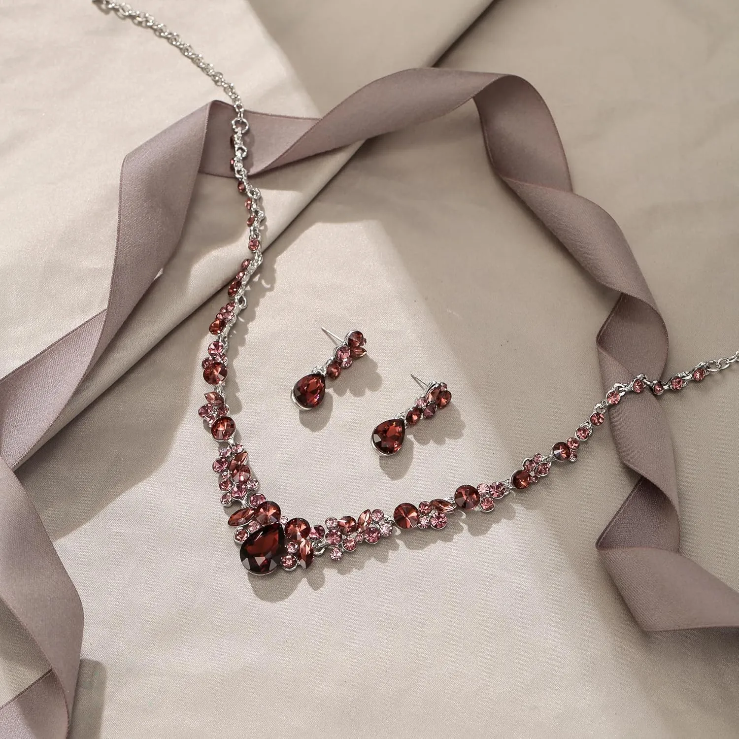EVER FAITH Rhinestone Crystal Elegant Bridal Floral Teardrop Necklace Earrings Set